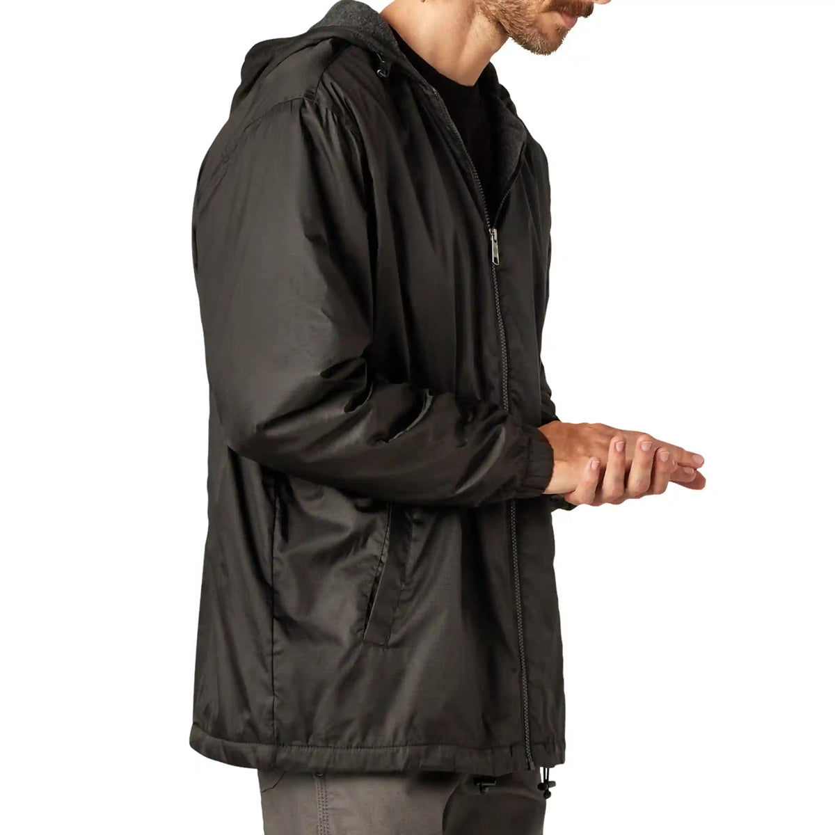 Fleece Lined Nylon Hooded Jacket