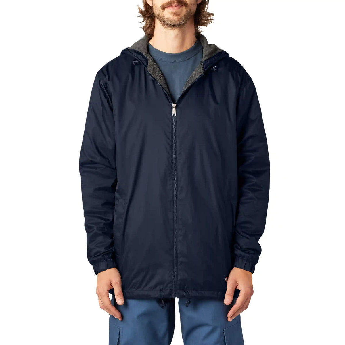 Fleece Lined Nylon Hooded Jacket