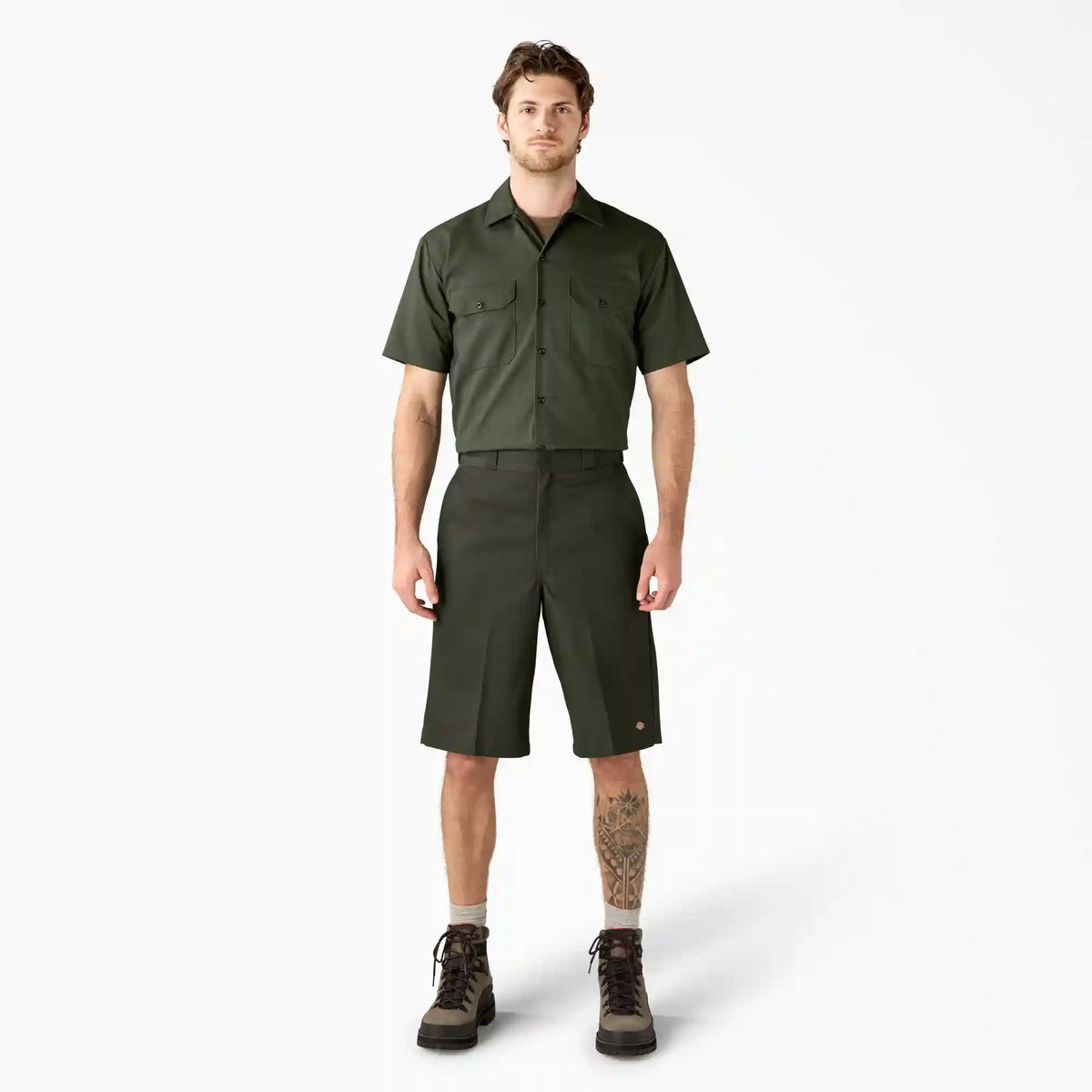 Loose Fit Flat Front Work Shorts, 13"